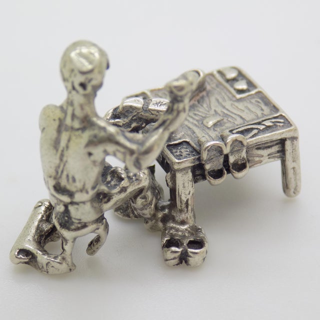 Silver Vintage Italian Handmade Genuine Silver Shoemaker at Work Figurine Miniature For Sale - Image 8 of 11