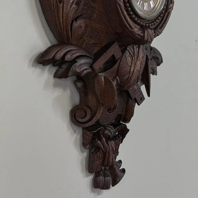 19th Century French Louis XVI Carved Oak Wall Clock ~ Cartel For Sale - Image 12 of 12