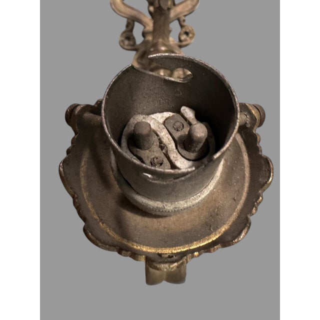 Early 20th Century Pair of Ornate Antique Victorian Cast Metal Bronze Finish Wall Sconces For Sale - Image 5 of 7