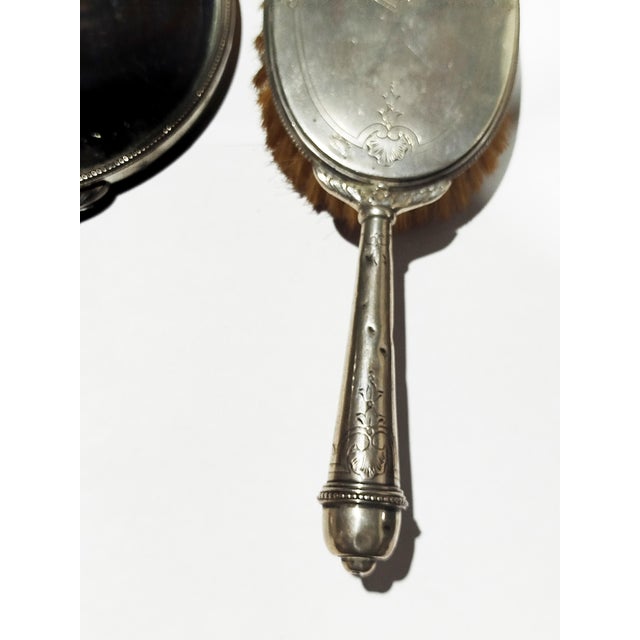 Silver Hand Mirror and Silver Brush, 1800s, Set of 2 For Sale - Image 5 of 12