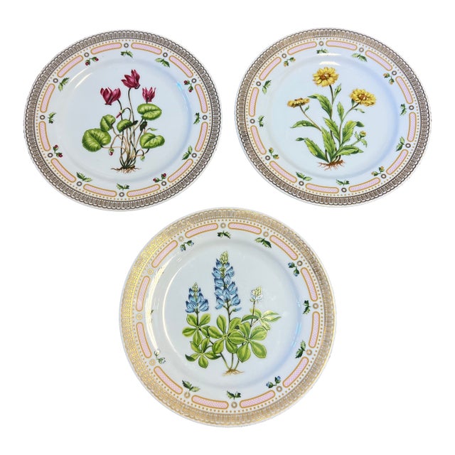 1960s Flower Plates in the Style of Flora Danica by George Briard - Set of 3 For Sale