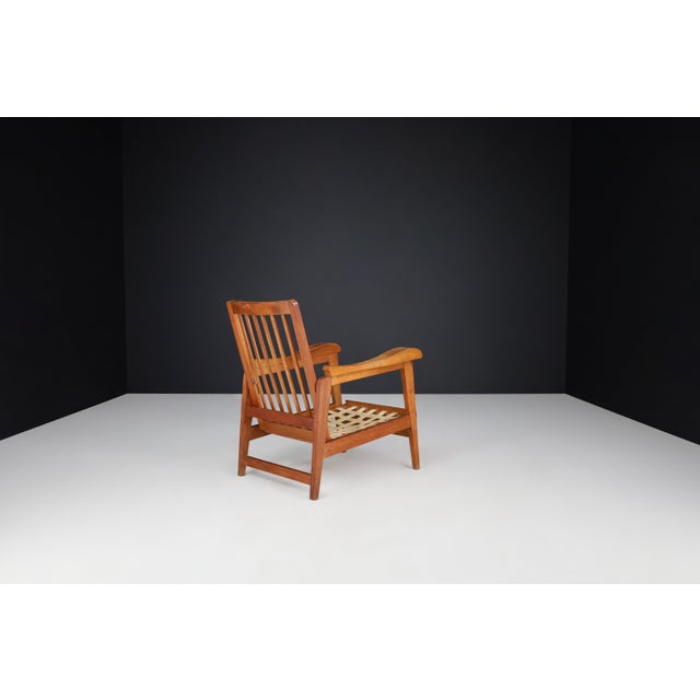 Gold Brutalist Sculptural Adjustable Lounge Chairs in Oak, France, 1950s, Set of 2 For Sale - Image 8 of 11