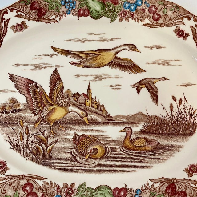 Mid-Century Modern Vintage Mid-Century Modern Large Platter Duck Pond Scene 18x14 Has Japan Sticker Thanksgiving Platter For Sale - Image 3 of 7