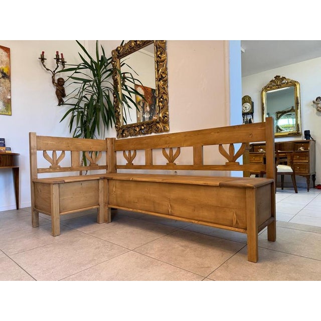 Farmhouse Corner Bench with Storage Function in Natural Wood For Sale - Image 10 of 15