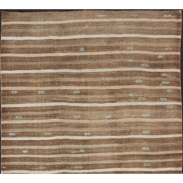 Turkish Vintage Kilim With Embroidered Rug With Tan, Taupe, Brown, and Lt. Blue For Sale - Image 9 of 11