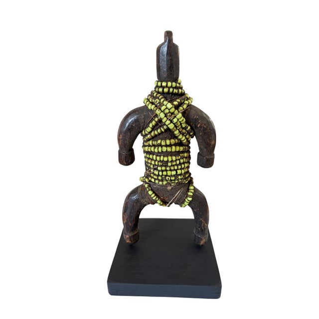 African Vintage African Fertility Beaded Doll Cameroon 8.5" H W/Wood Stand For Sale - Image 3 of 6