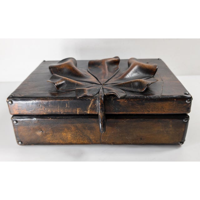 Mid-Century Folk Art Patchwork Leather Box With Gingko Leaf Design For Sale - Image 4 of 12