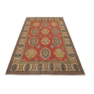 Kazak Rug 6’5” X 8’10” Red Wool Tribal Hand-Knotted Oriental Carpet For Sale