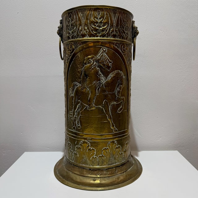 Large Vintage Brass Umbrella Stand with Amsterdam Coat of Arms and Lion Heads, 1960s For Sale - Image 3 of 12