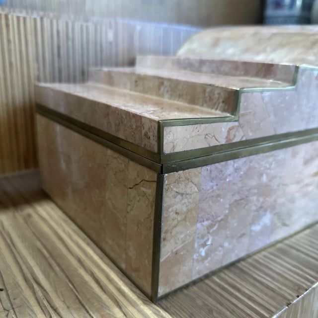 Late 20th Century Tessellated Pink Marble Dresser Top Box Maitland Smith Attributed For Sale In Phoenix - Image 6 of 7