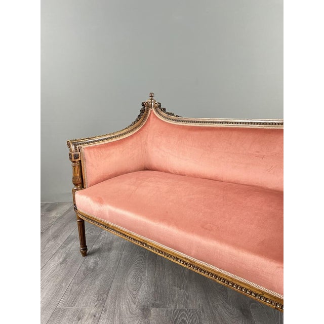 20th Century Louis XVI Style Sofa in Carved Wood and Velvet For Sale - Image 10 of 13