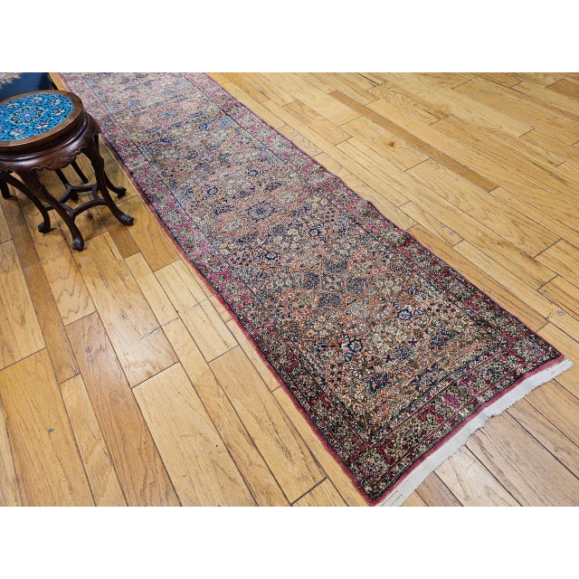 19th Century Persian Kerman Lavar Runner Rug, Hand-Knotted Wool, Allover Floral Design, Rust-Red & Green, 3x12 For Sale In Chicago - Image 6 of 16