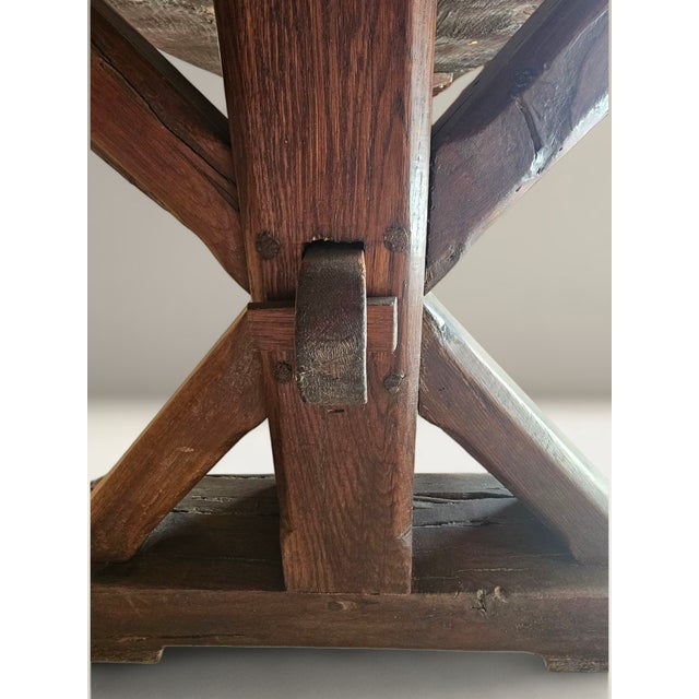 19th Century French Walnut X-Frame Refractory Farmhouse Dining Table For Sale - Image 6 of 7