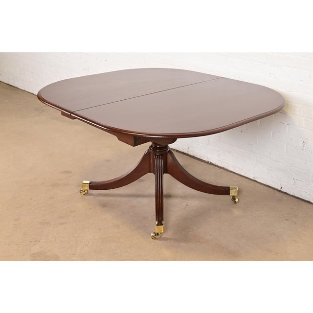 Brown Reeder of London Antique English Regency Carved Mahogany Pedestal Extension Dining Table, Newly Restored For Sale - Image 8 of 14
