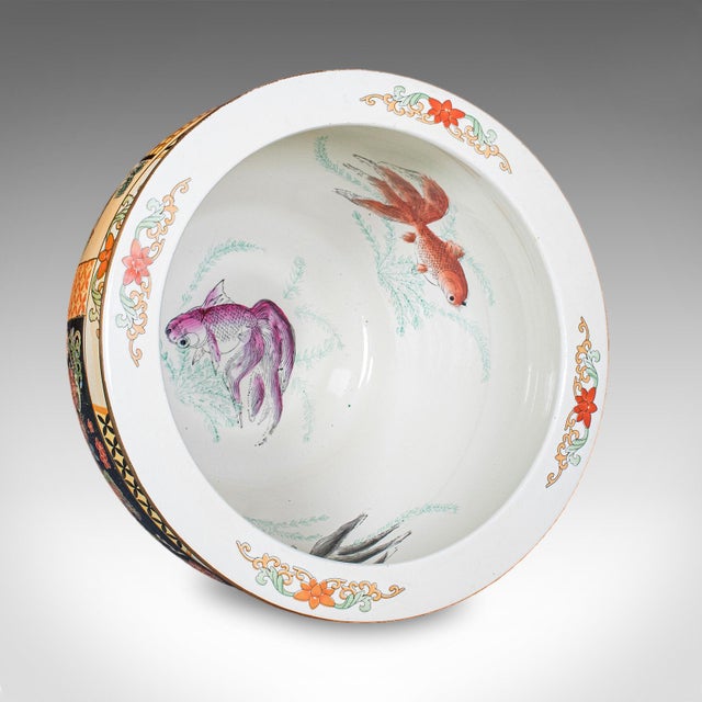 Cream Vintage Planter on Stand Duo, Japanese, Ceramic Fishbowl Jardiniere, Art Deco For Sale - Image 8 of 12
