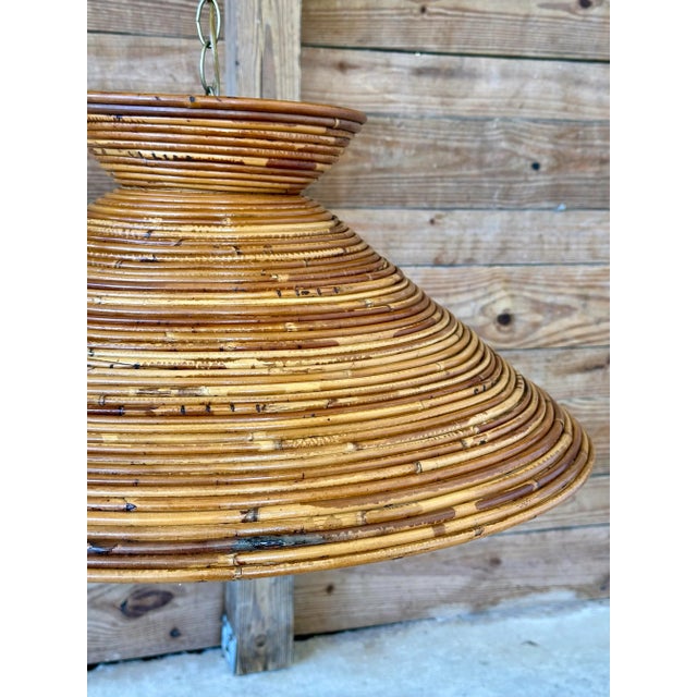 Contemporary Vintage Sculptural Coiled Rattan Bell Form Pendant Light For Sale - Image 3 of 11