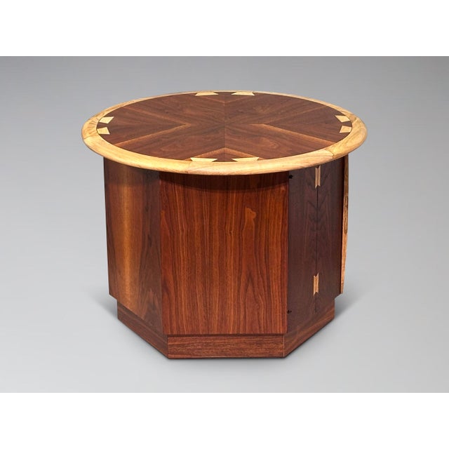 Wood Restored Lane Acclaim Drum Table Round Hexagon Side End Table Storage Cabinet For Sale - Image 7 of 14