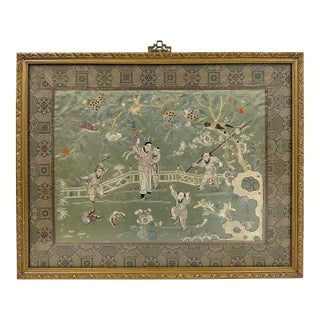 Late 19th-Century Framed Chinese Silk Embroidered Panel For Sale
