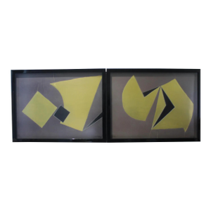 Pair Abstract Gold Foil Collages by Sica