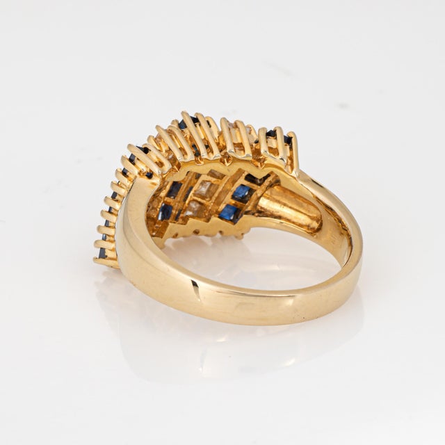 1980s 1980s Carre Cut Diamond Sapphire Ring Vintage 14k Yellow Gold Estate Fine Jewelry Size 6.5 For Sale - Image 5 of 7