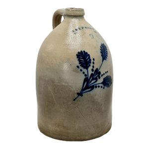 Beautiful Antique American Blue Flower Decorated 3 Gallon Size Stoneware Jug by E & L P Norton in Bennington Vermont