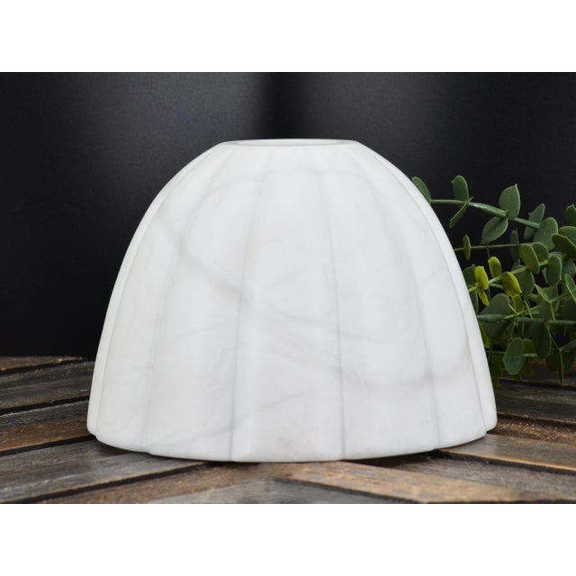 Mid 20th Century Hand Carved Alabaster Pendant Lampshade, 1-9/16" Neckless Fitter, Stone Ceiling Light Shade For Sale - Image 9 of 9