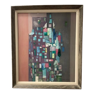 Abstract Oil on Canvas of Skyscaper For Sale