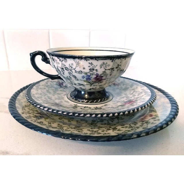 1946 Rw Rudolf Wächter Made in Germany Cup, Saucer & Dessert Plate With Silver Overlay- 3 Pieces For Sale - Image 4 of 8