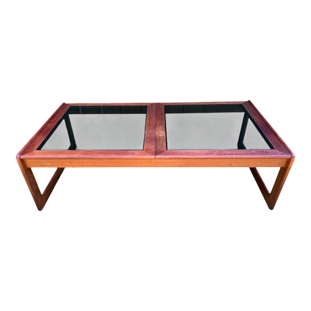 Mid-20th Century Double Paned Smoke Glass and Teak Coffee Table by Komfort Designs For Sale