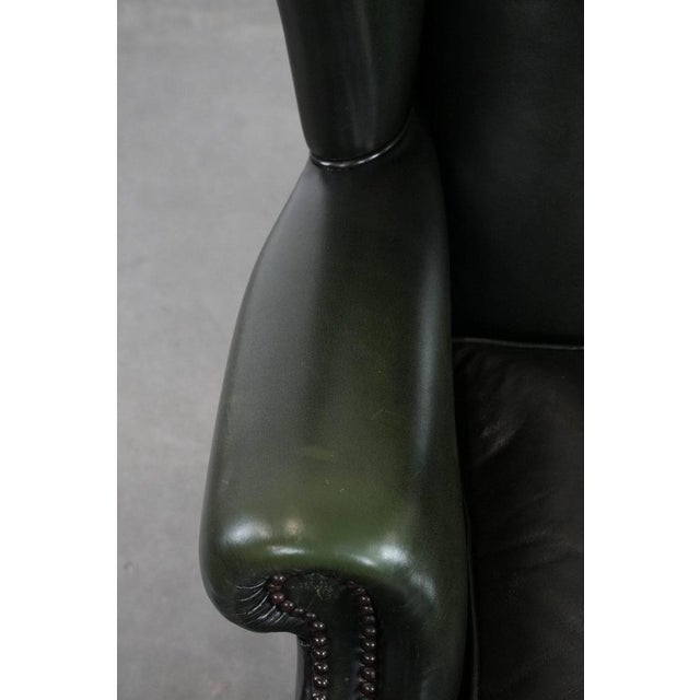 Animal Skin Chesterfield Wing Chair in Cowhide Leather For Sale - Image 7 of 17