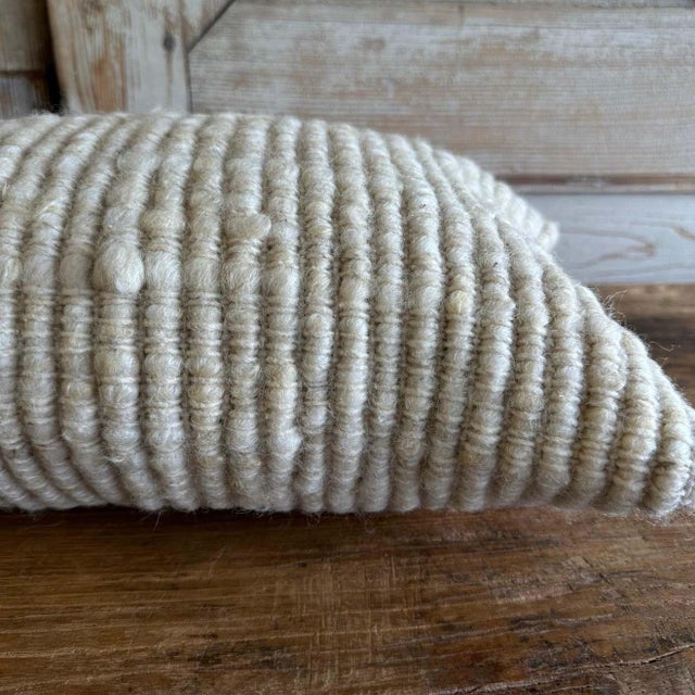 Natural White Texturized Hand Made Wool Pillow With Insert For Sale - Image 4 of 6