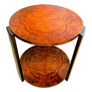 1990s Theodore Alexander Art Deco Style Round Wood and Glass Center / End Table For Sale