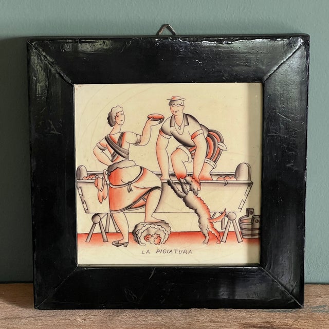 1920s Framed Ceramic Tiles by Gio Ponti for Richard Ginori, 1930s, Set of 2 For Sale - Image 5 of 10