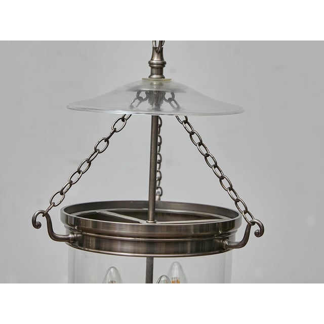 English Midcentury Nickel Bell Lantern With Glass Dome and Three Lights For Sale - Image 14 of 16