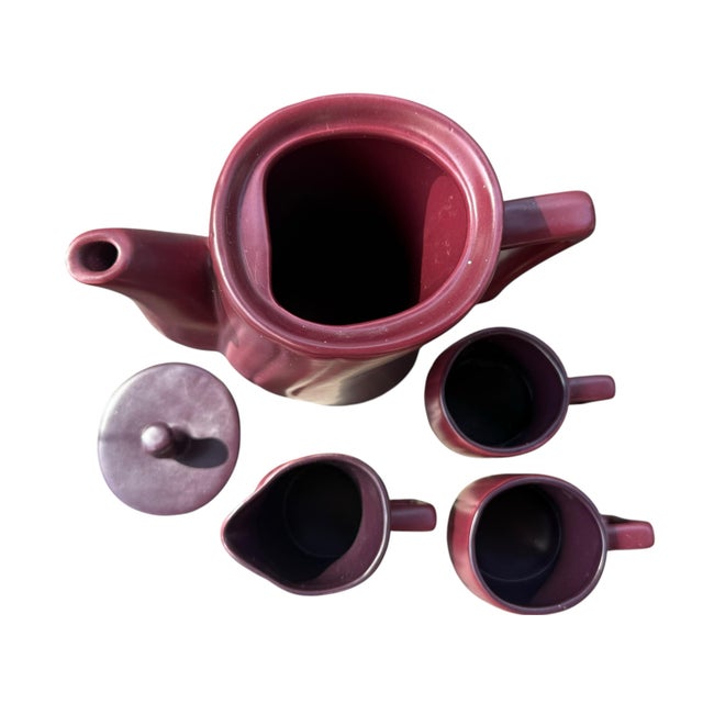 Ceramic Vintage Royal Orchid Stoneware Burgundy Coffee Service, Postmodern Ribbed Design - 5 pcs For Sale - Image 7 of 7