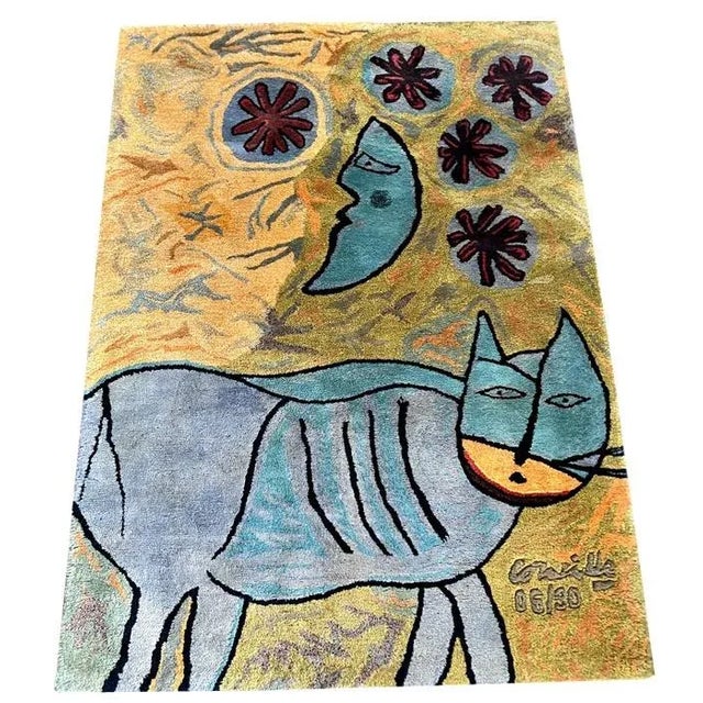 Le Chat La Lune et Le Soleil Rug, Corneille, 1970s For Sale - Image 14 of 14