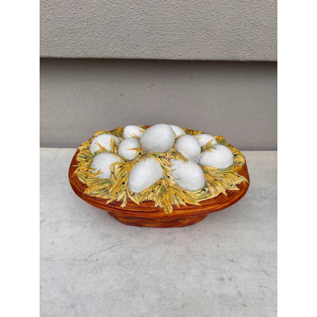 Ceramic Austrian Majolica Porcelain Eggs Basket Tureen Circa 1890 For Sale - Image 7 of 11