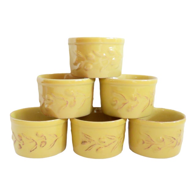 Late 20th Century Portuguese Mustard Hued Individual Glazed Stoneware Ramekins - Set of 6 For Sale