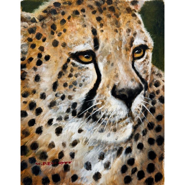 Original oil on canvas, this striking portrait highlights the cheetah's intense gaze and distinctive markings against a...