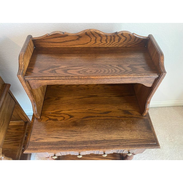 Late 20th Century Pennsylvania House Pair of Unique Tiered Solid Oak Nightstands American Traditional With Colonial Style Excellent Condition For Sale - Image 10 of 16