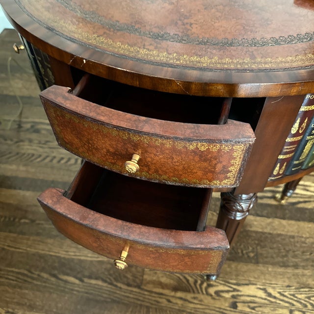 English Maitland -Smith Round Leather Side Table. Wrapped Books Motif For Sale - Image 3 of 12