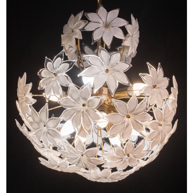 Metal Murano Sputnik White Flowers Chandelier, 1980s For Sale - Image 7 of 10