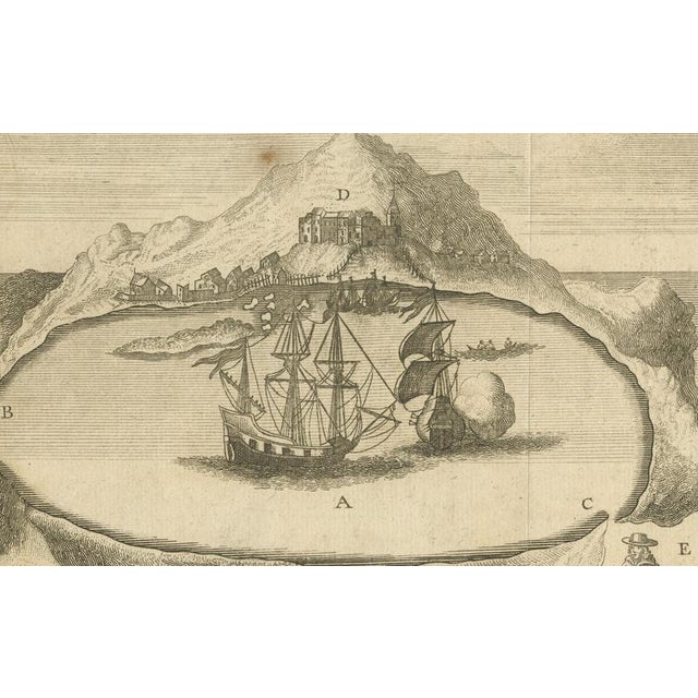 Solor Island View, Indonesian Harbor Engraving, French Voyage Plate c.1700 For Sale - Image 4 of 10