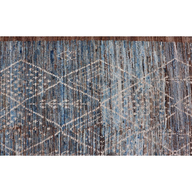 Modern Tribal Rug in Wool With Sub-Geometric Design in Dark Blue, Tan, & Ivory 6'10 X 9'2 For Sale - Image 10 of 11