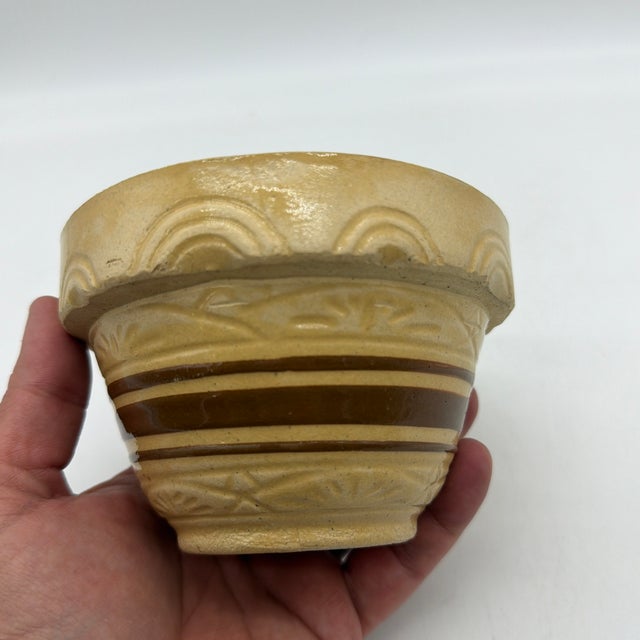 Ceramic A Very Nice Small Sized Yellow Ware Mixing Bowl With a Brown Band Decoration, 1890’s For Sale - Image 7 of 12