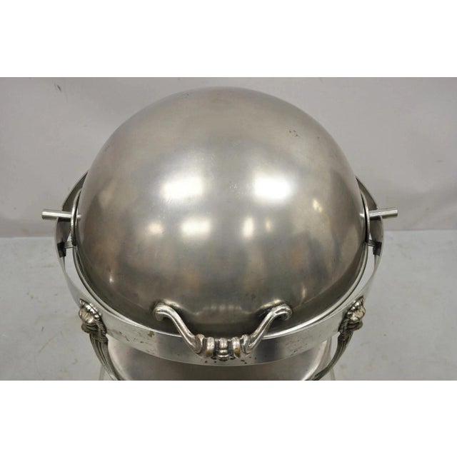 Mid 20th Century Vintage Regency Silver Plated Steel Round Catering Serving Chafing Dish W/ Lions For Sale - Image 5 of 12