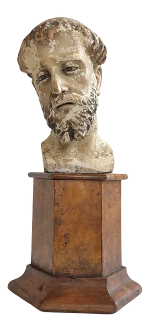 18th Century Spanish Colonial Carved Wooden Head of a Saint