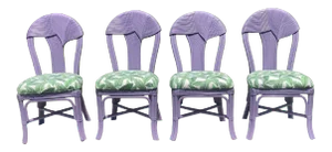 1980s Rattan and Pencil Reed Palm Dining Chairs After Gabriella Crespi - Set of 4