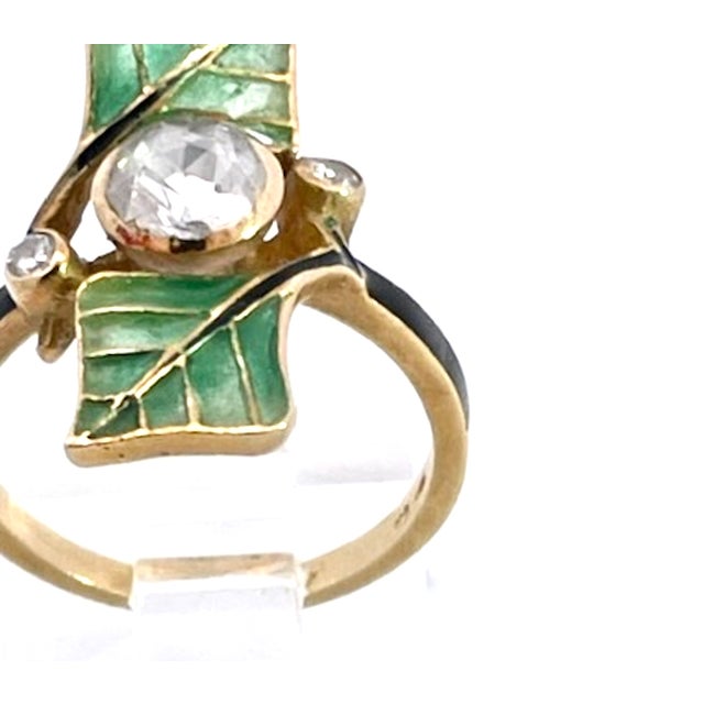 Art Nouveau 1930s Art Nouveau Diamond and Plique a Jour Ring, Size 6 For Sale - Image 3 of 13