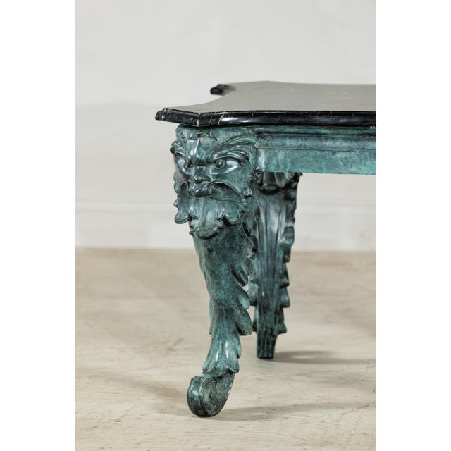 Late 20th Century Verdigris Bronze Side Table with Mythological Figures & Black Marble Top For Sale - Image 15 of 18